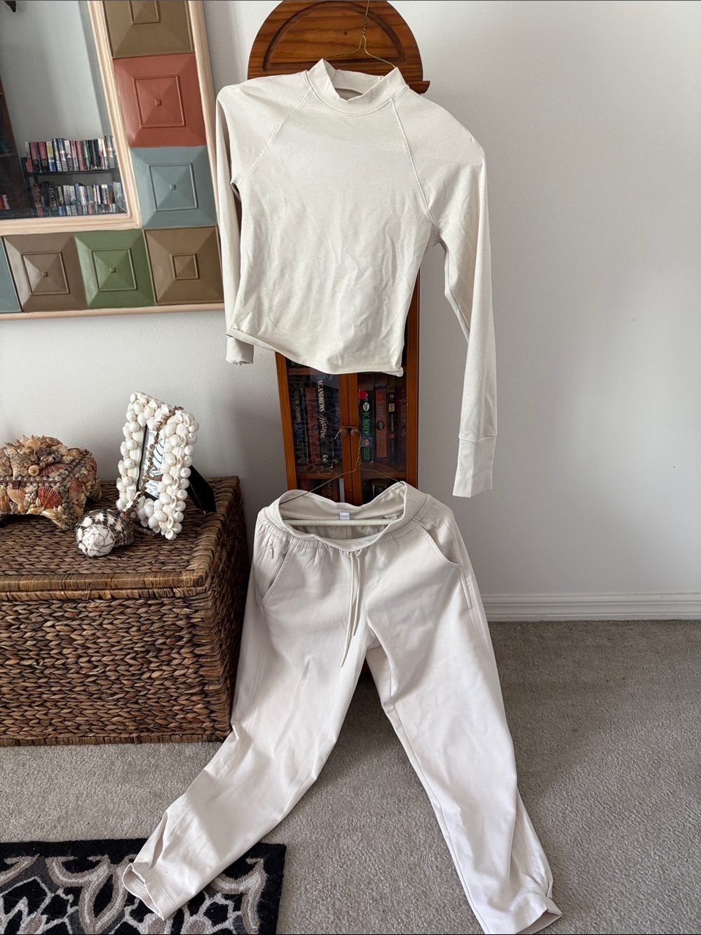 Cream Long Sleeve Mock Neck Top & Jogger Set